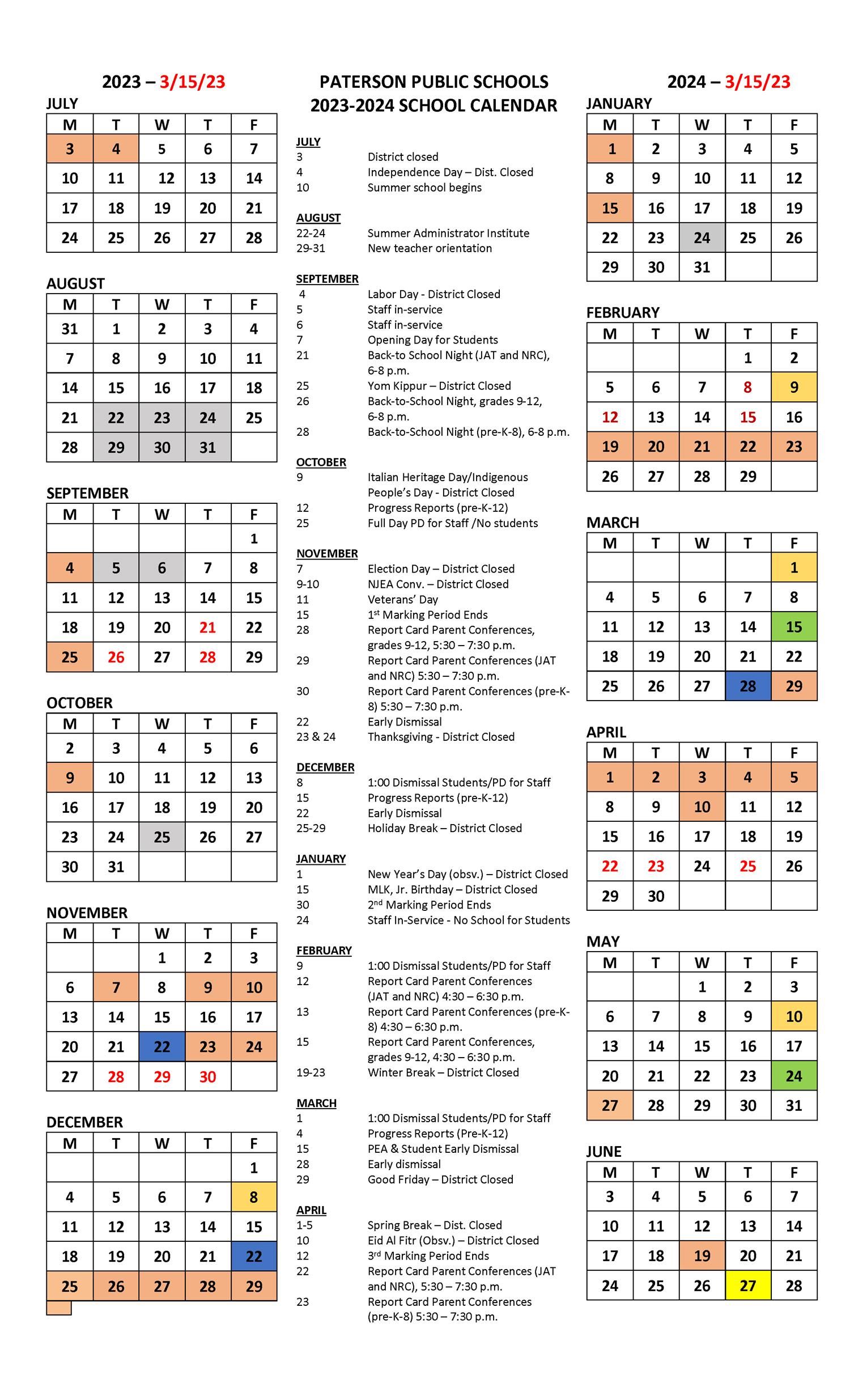 Paterson Public Schools / Calendar